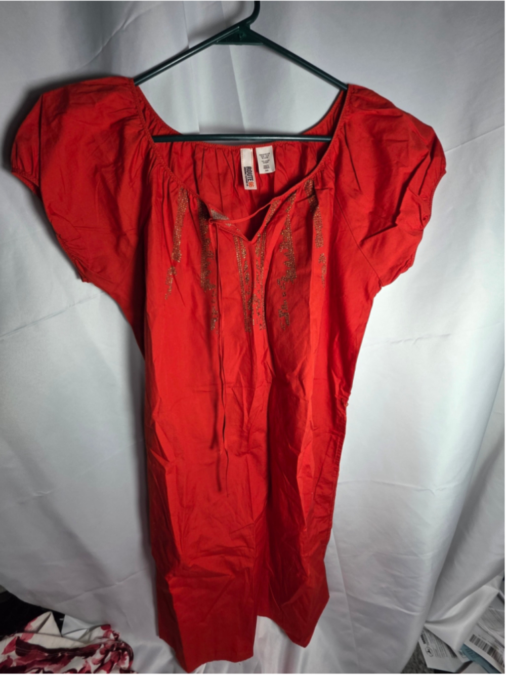 Women's Route 66 Red Blouse with Gold Embroidery, Size M boho-chic trendy